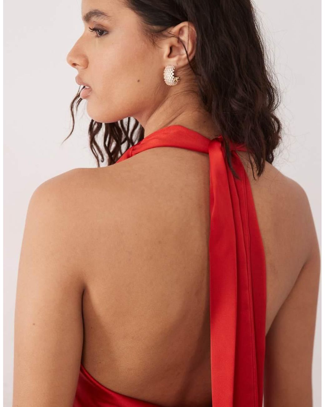 Pretty Lavish Red Edita Satin Halter Cowl Neck Low Back Midaxi Dress