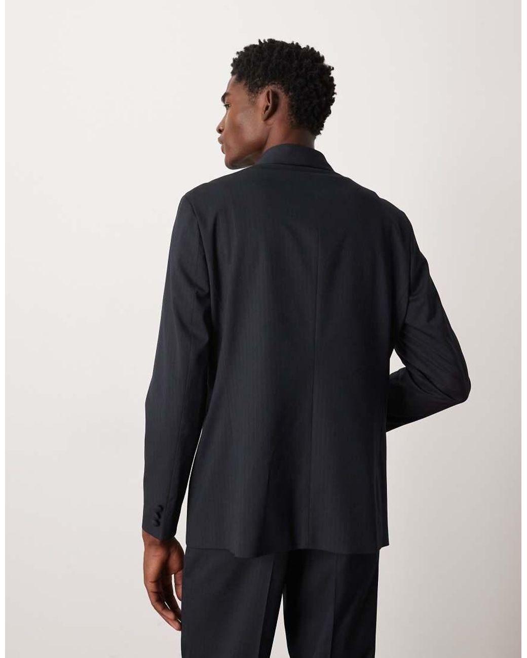 ASOS Blue Regular Wrap Shawl Neck Pinstripe Suit Jacket for men