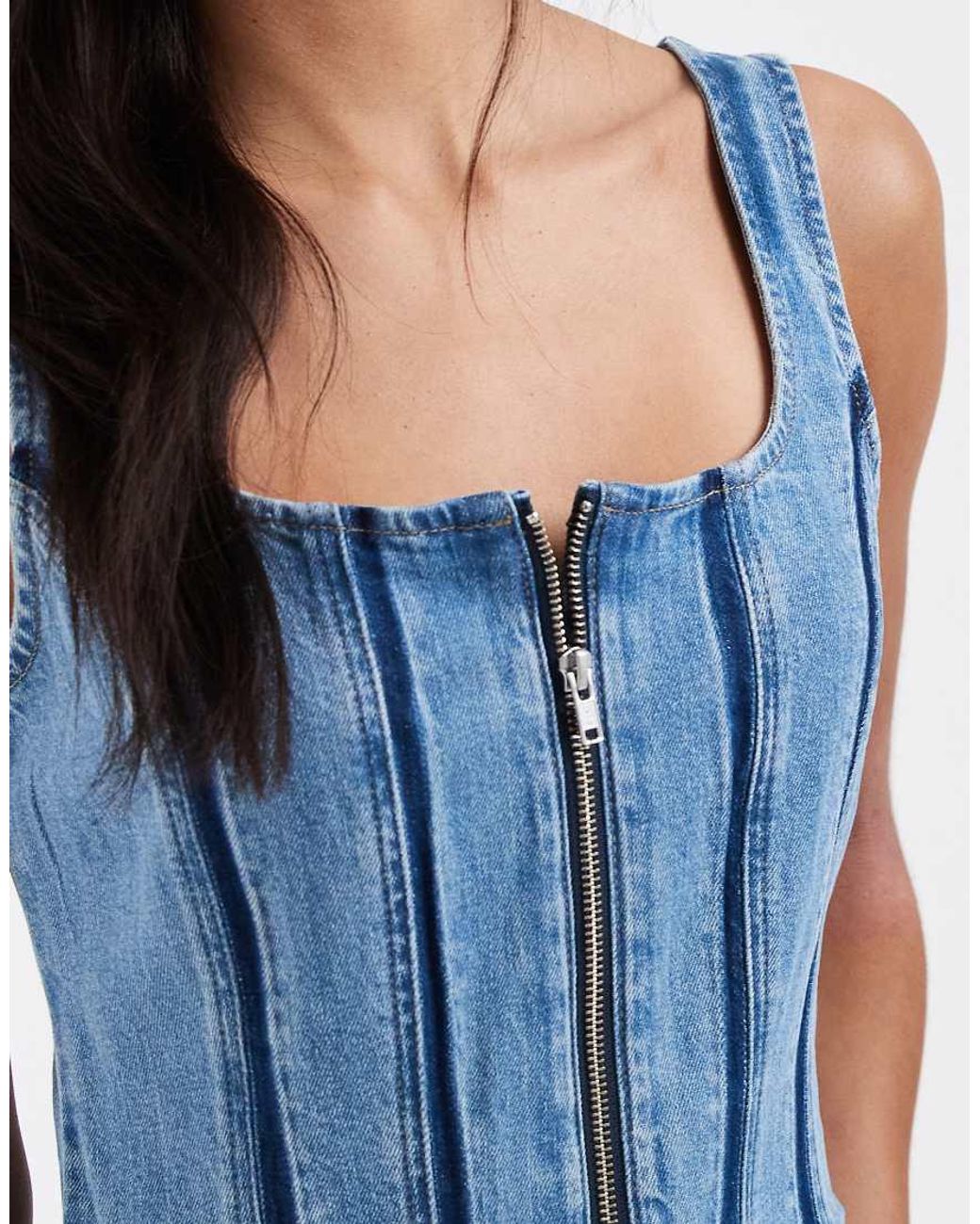Levi's Blue Seamed Zip Denim Mini Dress