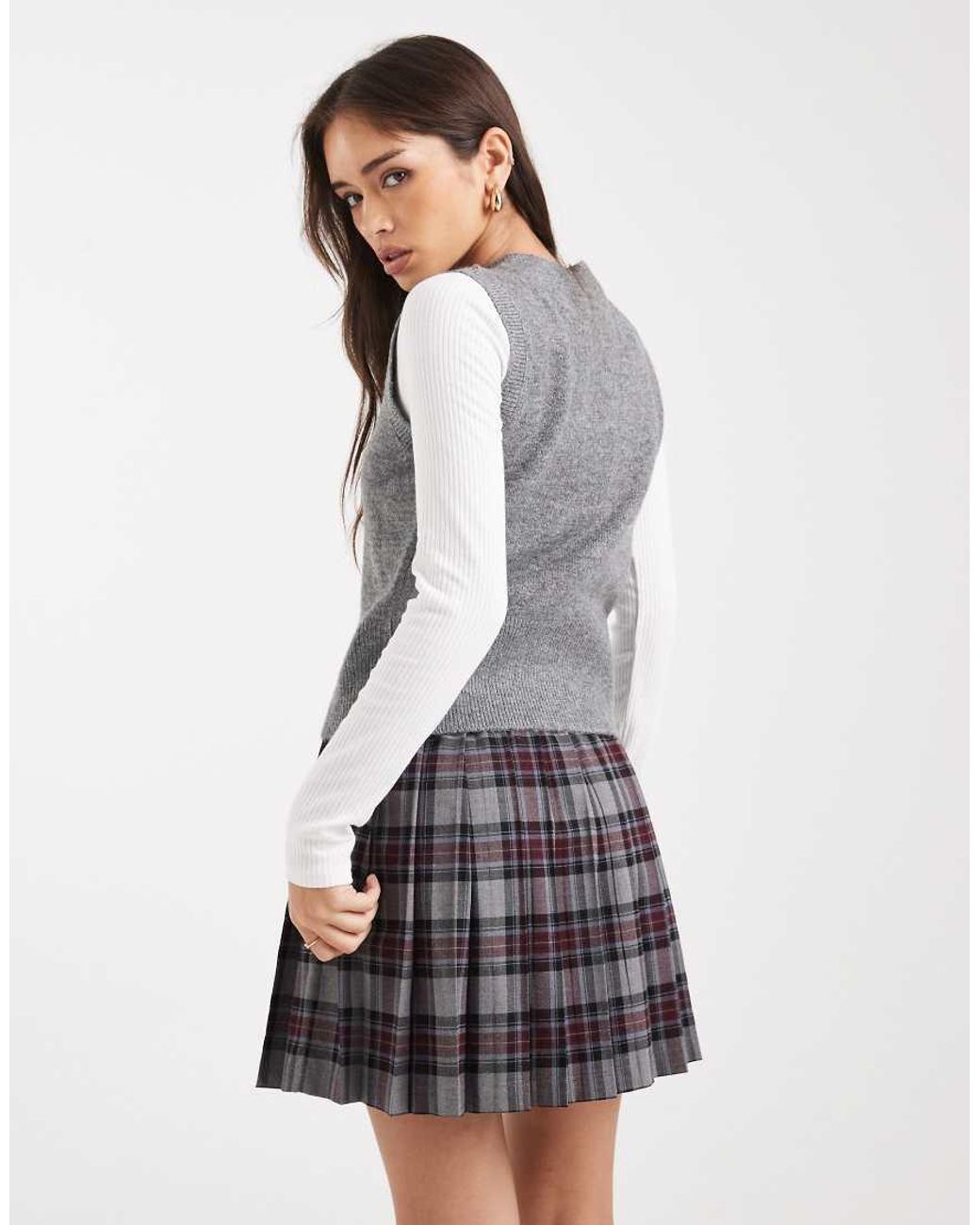 New Look Gray Check Elasticated Mini Skirt