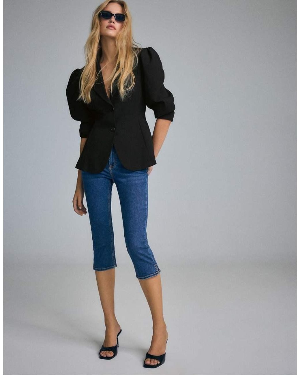 Stradivarius Blue Voluminous Sleeve Blazer