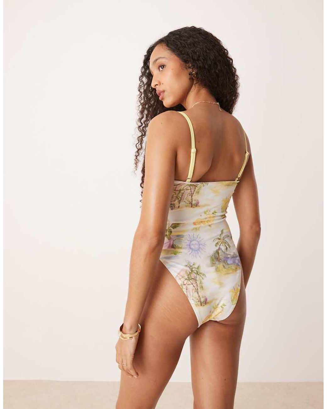 ASOS Brown Sunny Tropical Print Removable Strap Swimsuit
