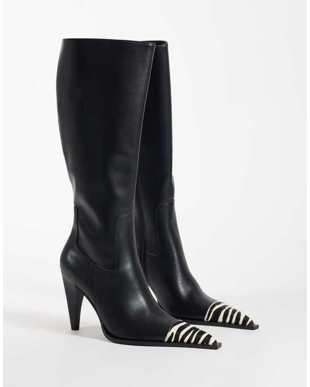 ASOS Black Cairo Toe Cap Western Knee Boots