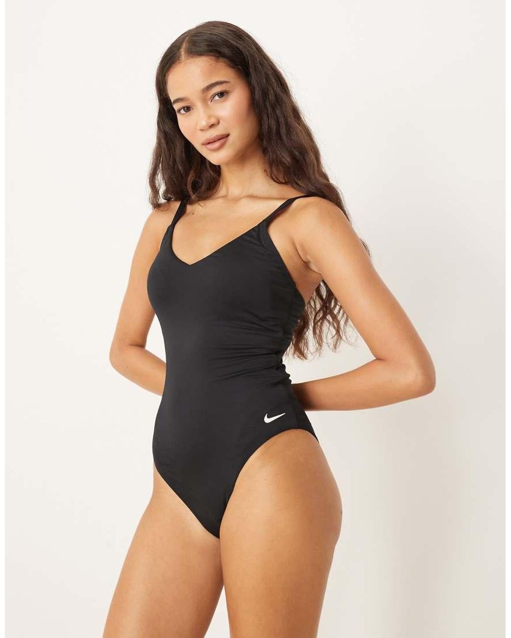 Nike Black Nike V Neck One Piece Swimsuit