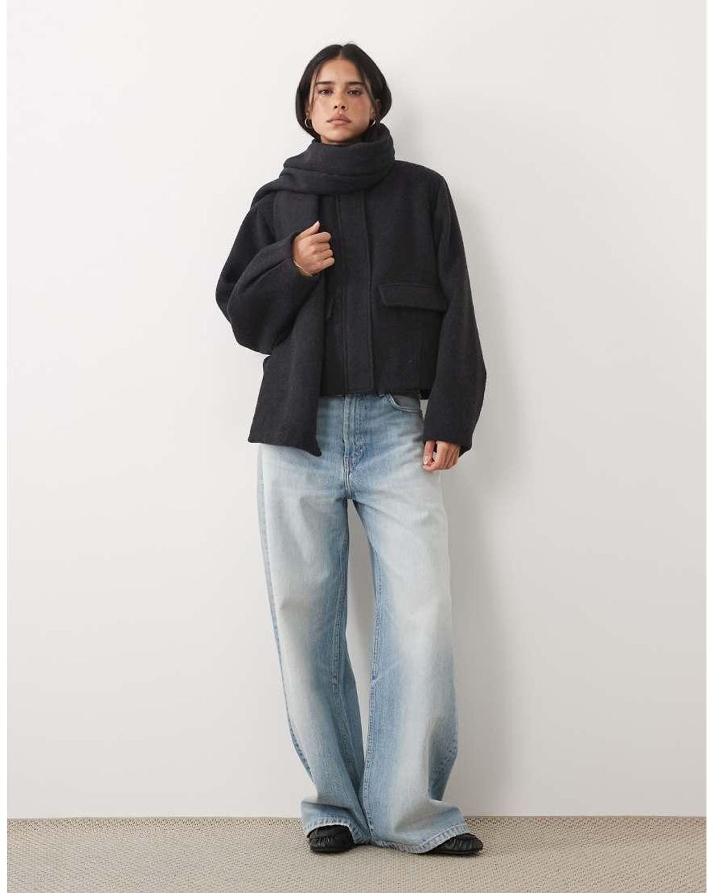 ASOS Black Formal Short Coat And Scarf Set With Wool