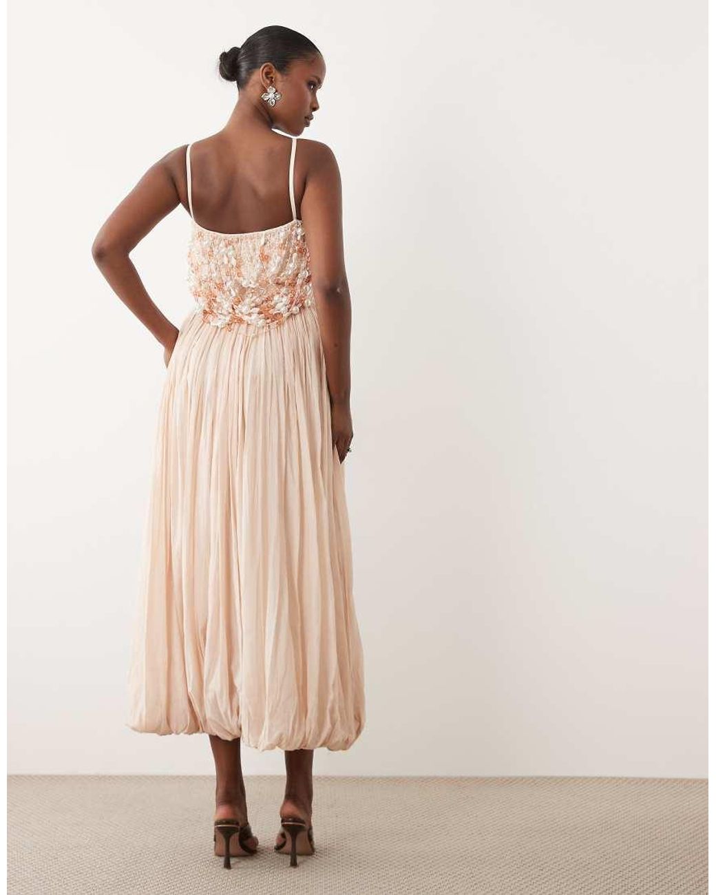 ASOS Natural Embellished Bodice Midaxi Dress With Bubble Skirt