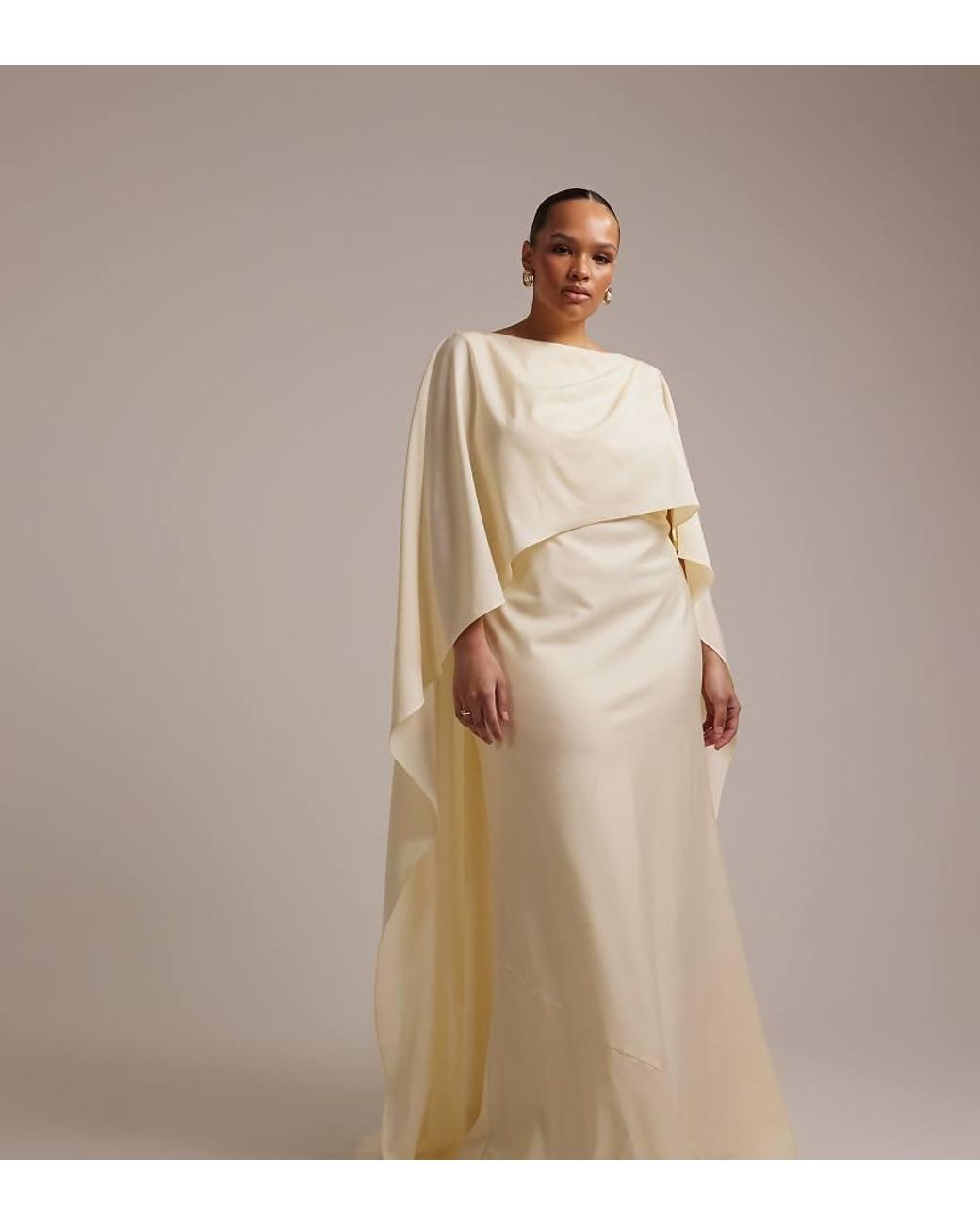 ASOS Natural Asos Design Curve Cape Overlay Low Back Maxi Wedding Dress