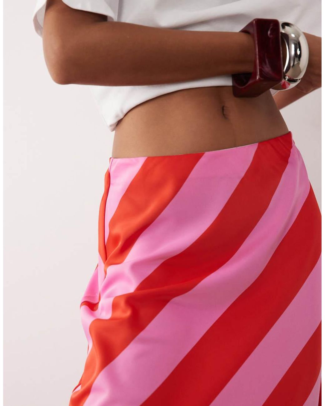 Y.A.S Red Satin Midi Skirt