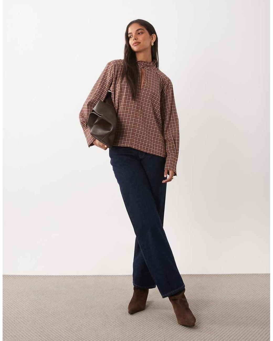 Mango Brown High Neck Long Sleeve Top
