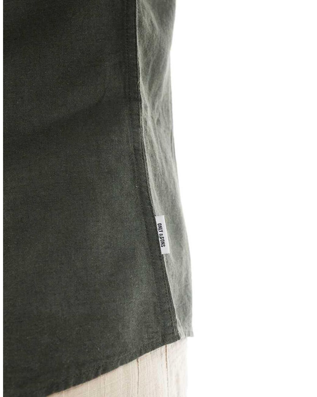 Only & Sons Gray Linen Mix Revere Collar Shirt for men