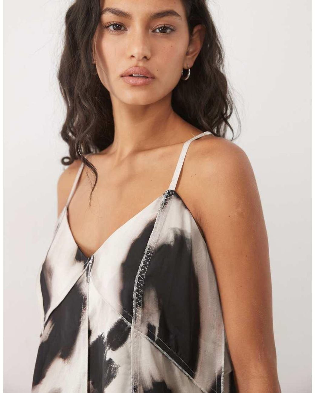 ASOS White Exposed Seams Satin Slip Cami Mini Dress With Lace Trim