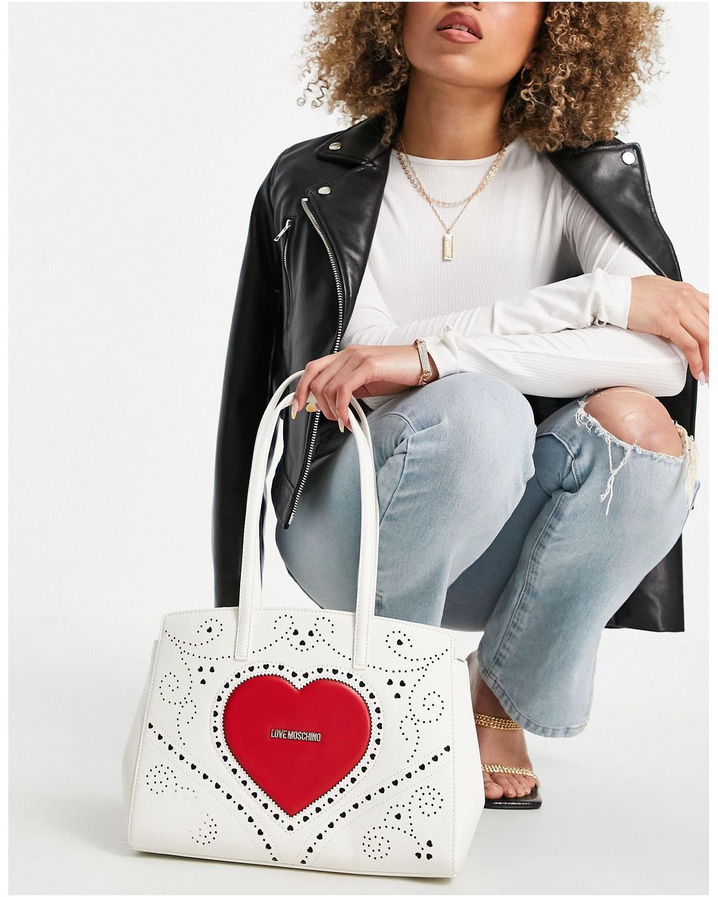Borsa shopping bianca con logo a cuore grande di Love Moschino in Bianco |  Lyst