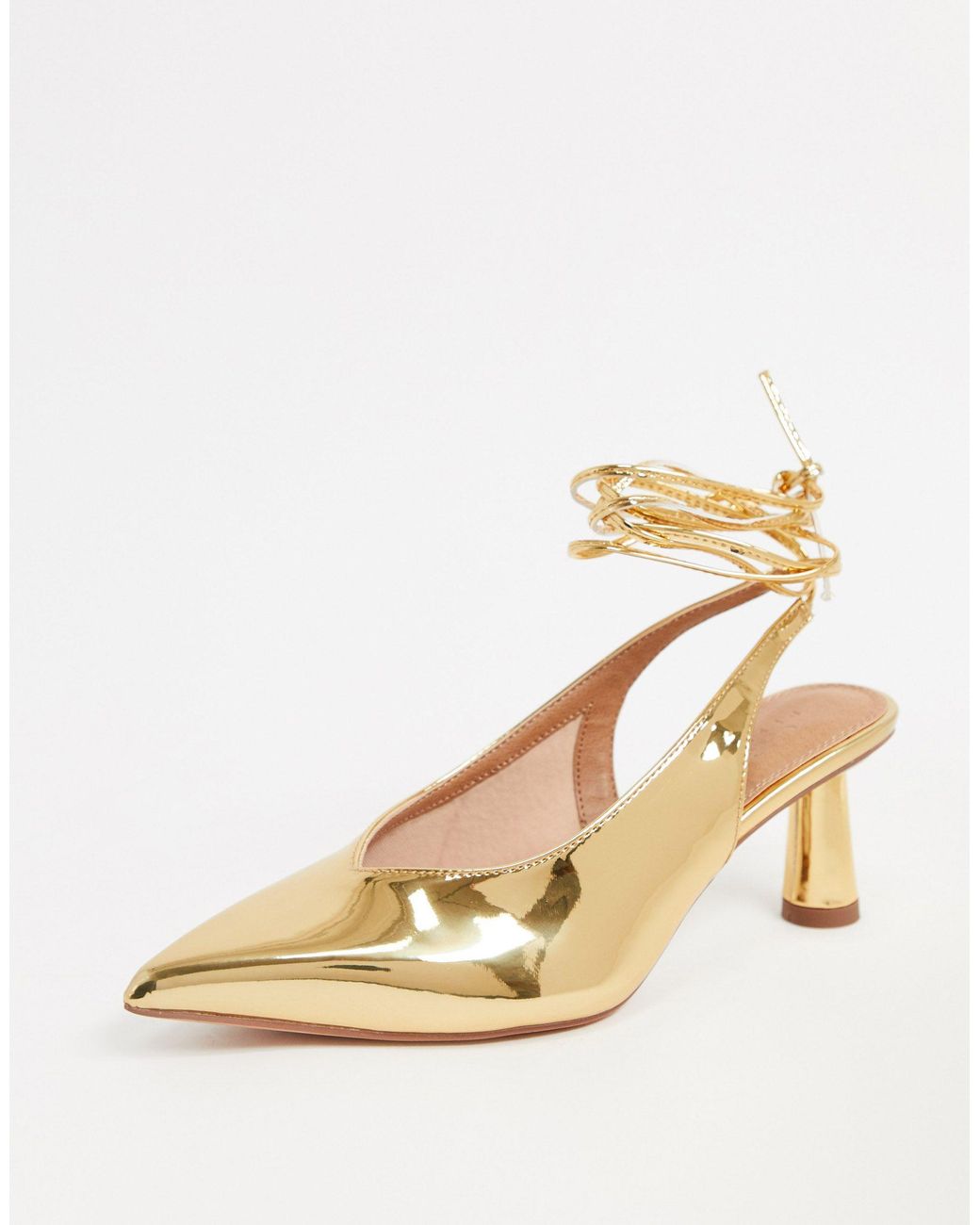 gold mid heels