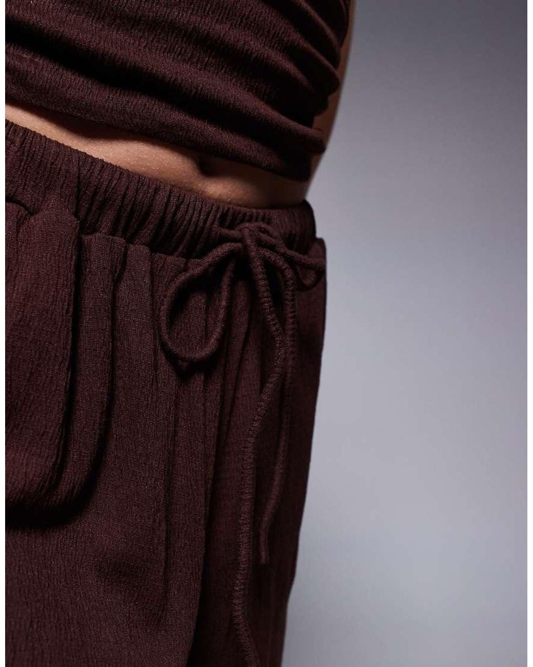 ASOS Brown Crinkle Tie Waist Wide Leg Pants