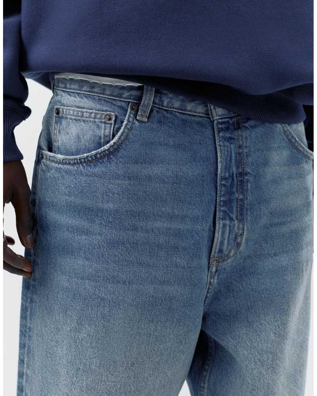 Pull&Bear Blue Baggy Denim Bermuda Shorts for men