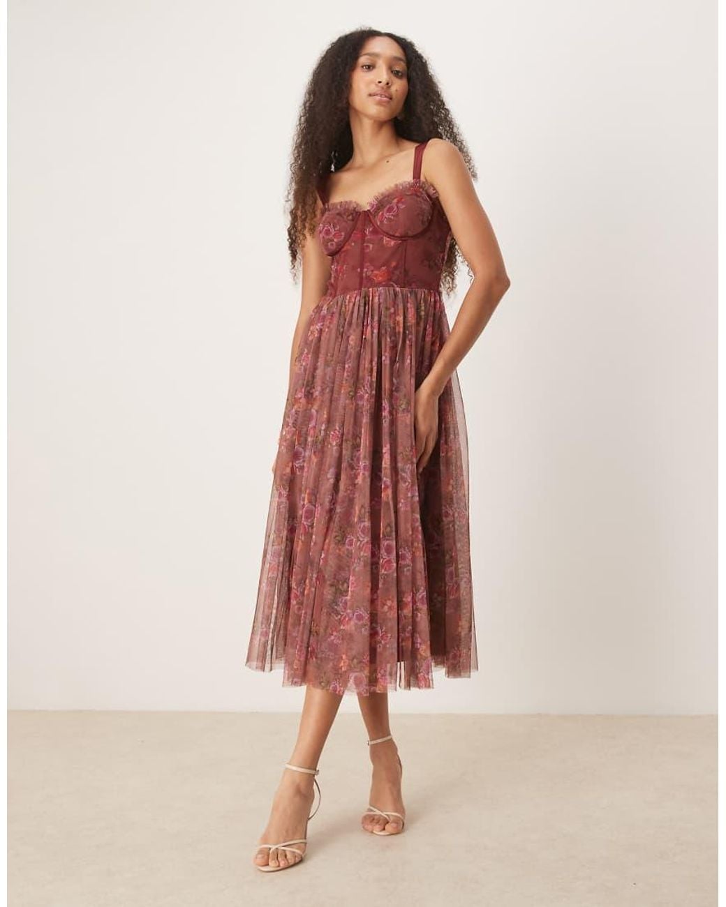 LACE & BEADS Pink Corset Tulle Midaxi Dress