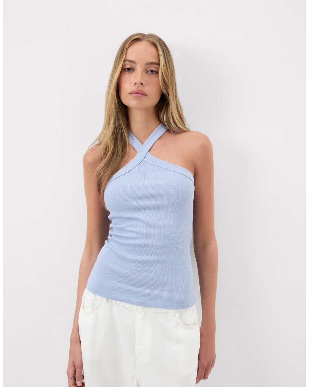 Intimissimi Blue Ribbed Superior Cotton Crossover Cami