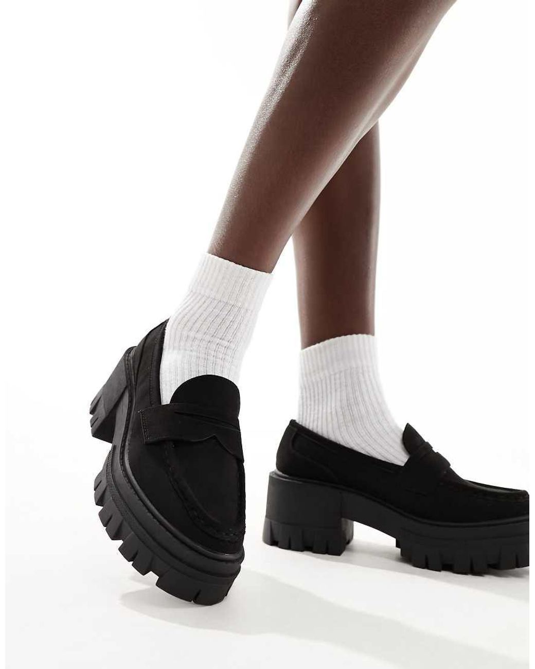 ASOS Black Script Chunky Mid Heeled Loafers
