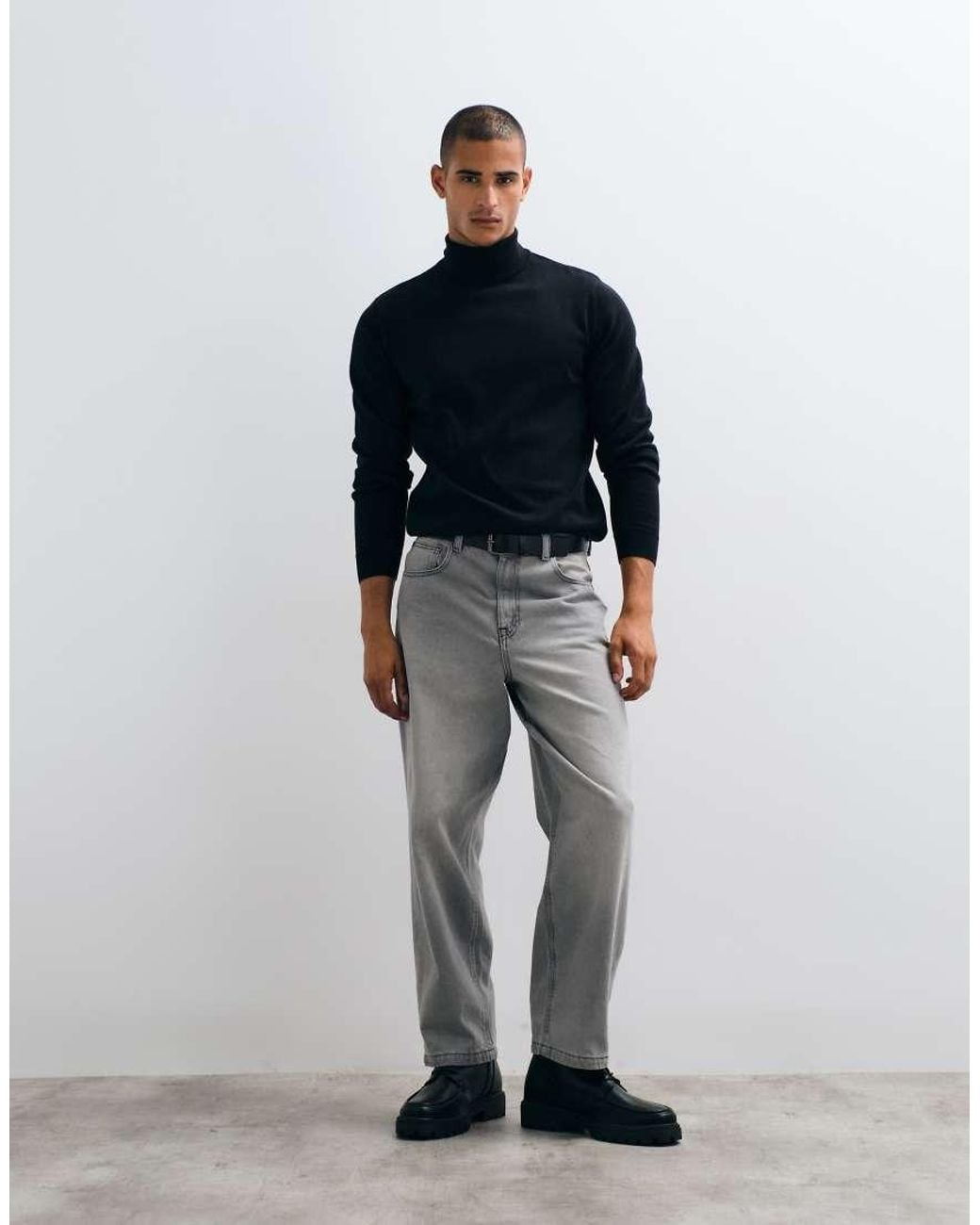Threadbare Black Knitted Roll Neck Jumper for men