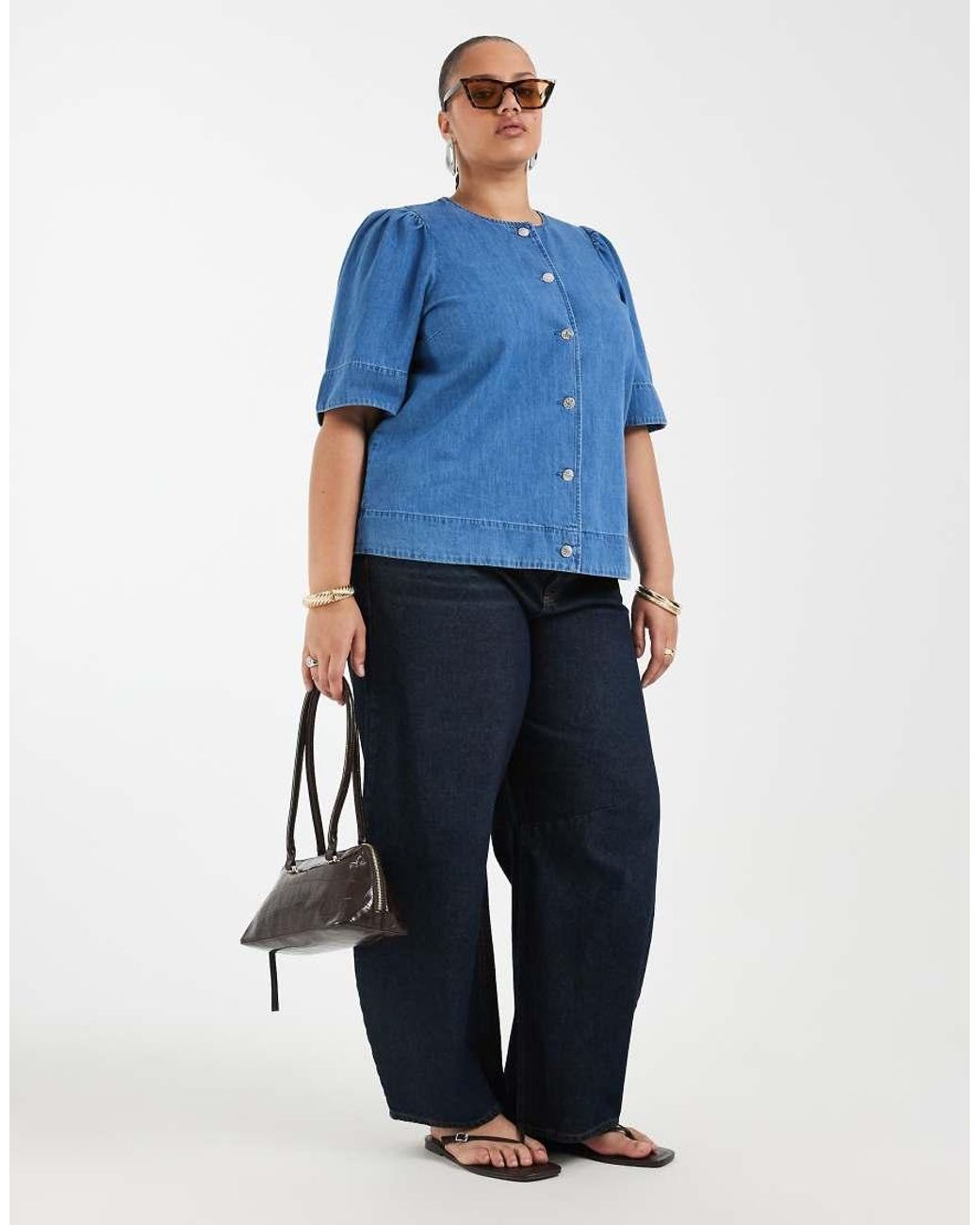 ONLY Blue Short Sleeve Denim Blouse