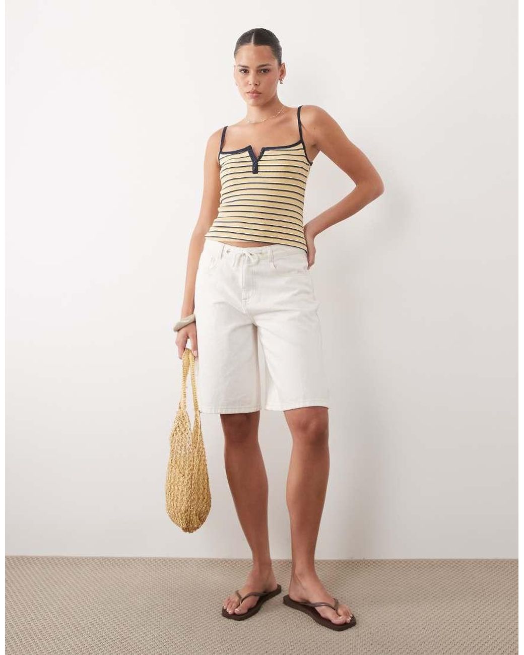 Abercrombie & Fitch Yellow Ribbed Henley Cami