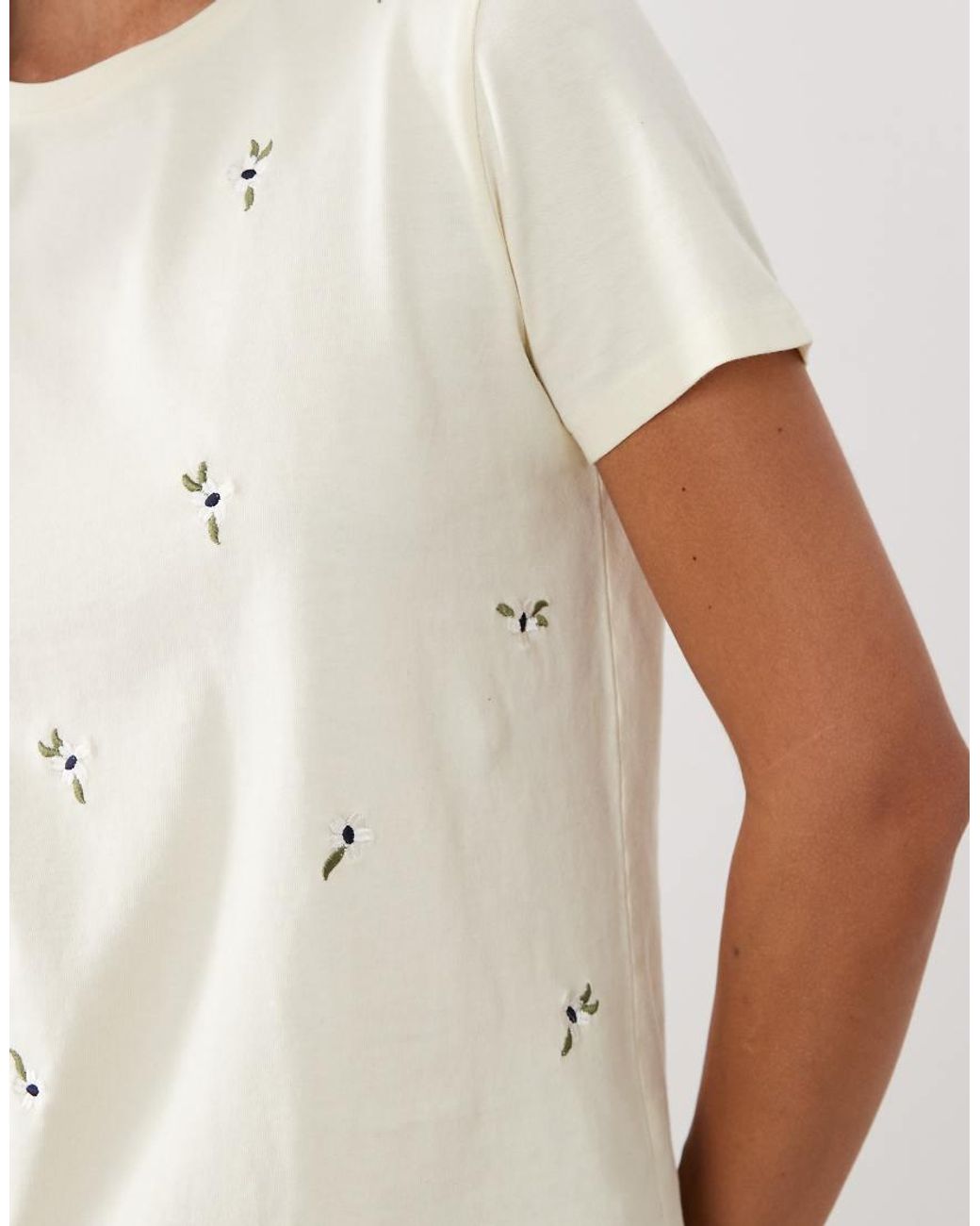 Mango Blue 100% Cotton Round Neck T-Shirt With Flower Detail