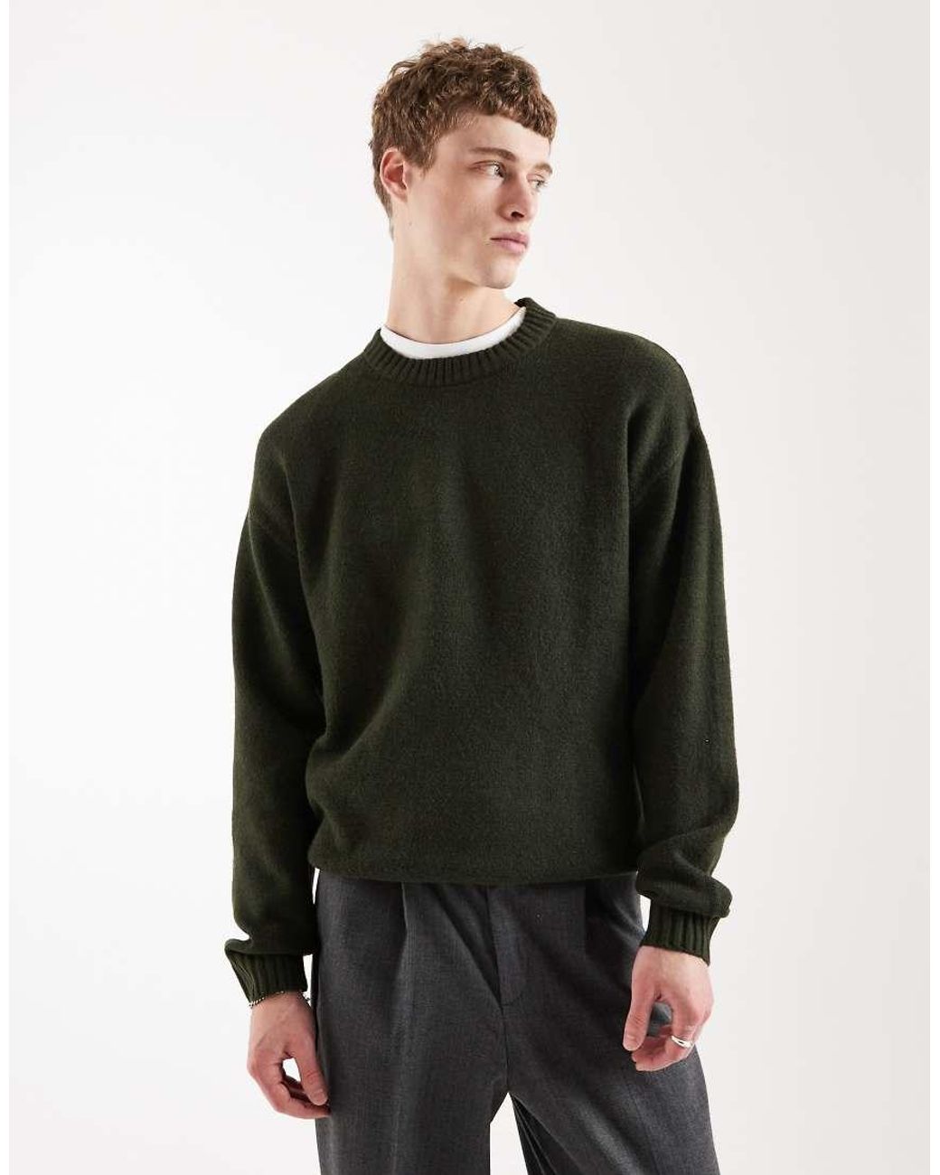 Jack & Jones Black Oversized Fluffy Crew Neck Jumper for men