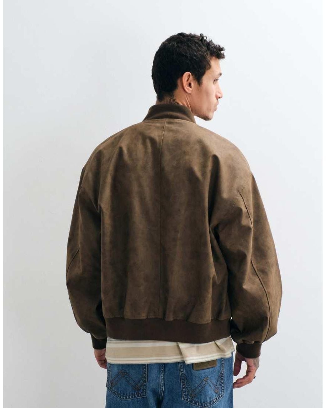 ASOS Blue Oversized Distressed Faux Leather Bomber for men