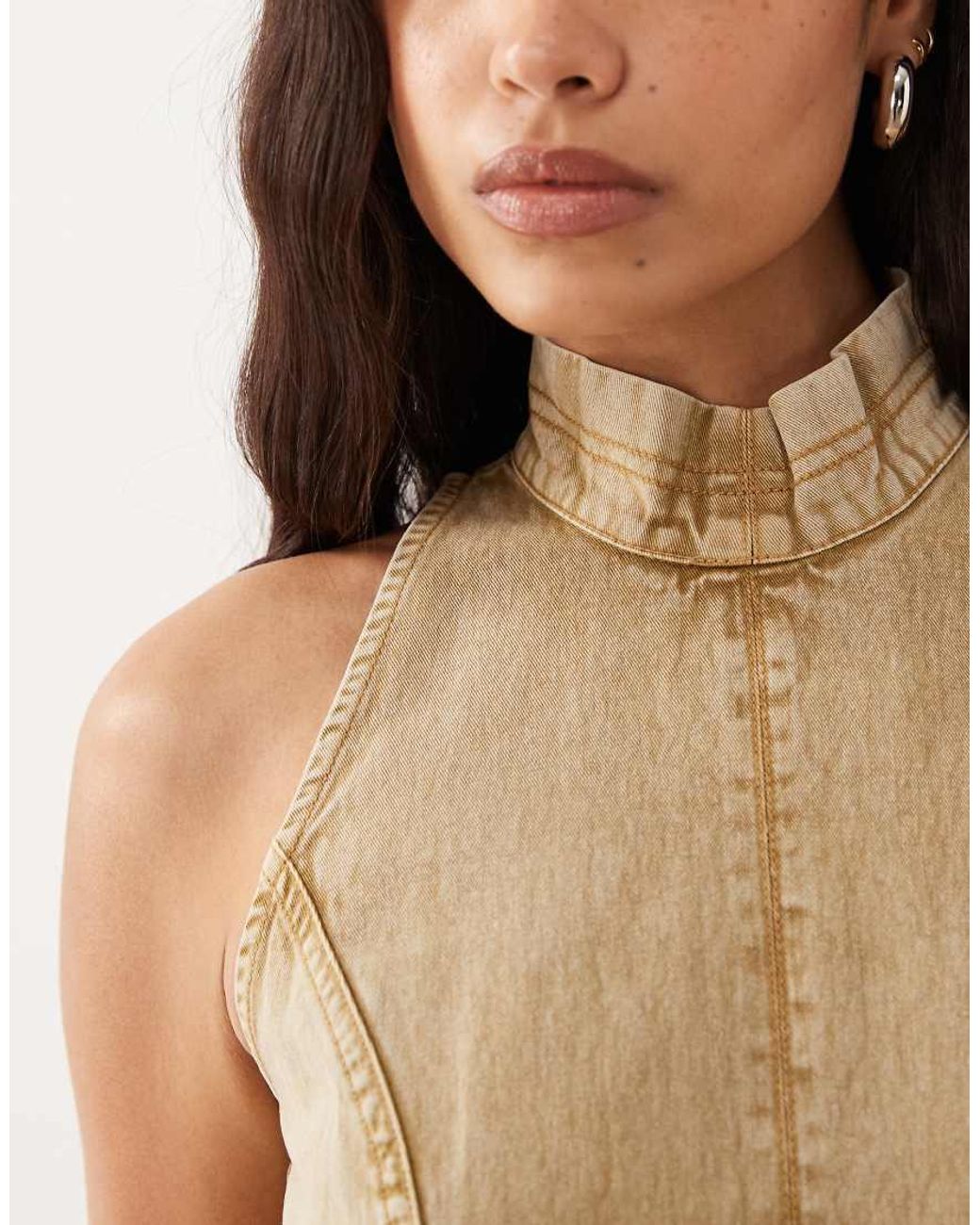 ASOS Natural Twill Funnel Neck Seamed Maxi Dress