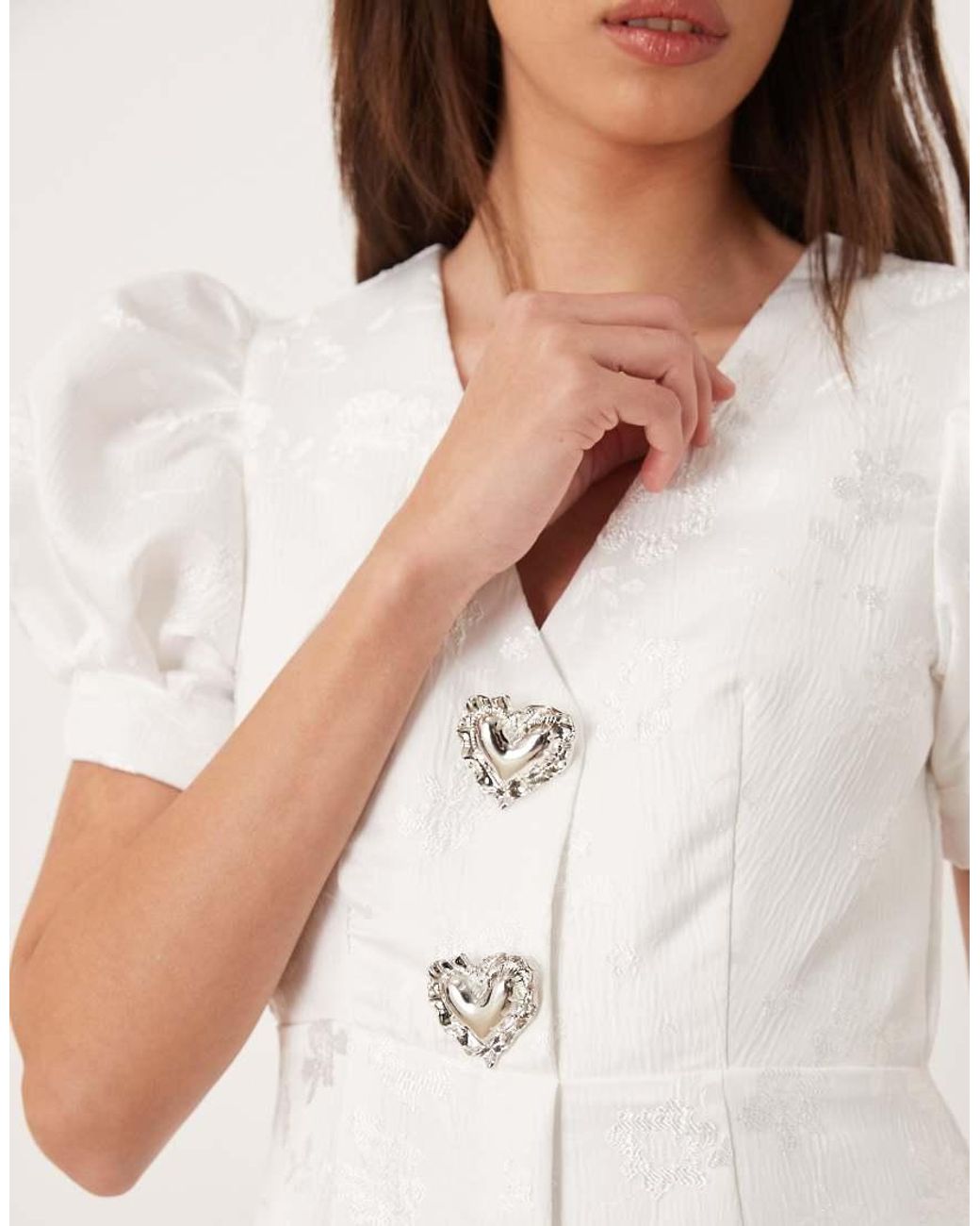 Sister Jane Natural Carnival Exclusive Bridal Puff Sleeve Heart Button Up Midi Dress