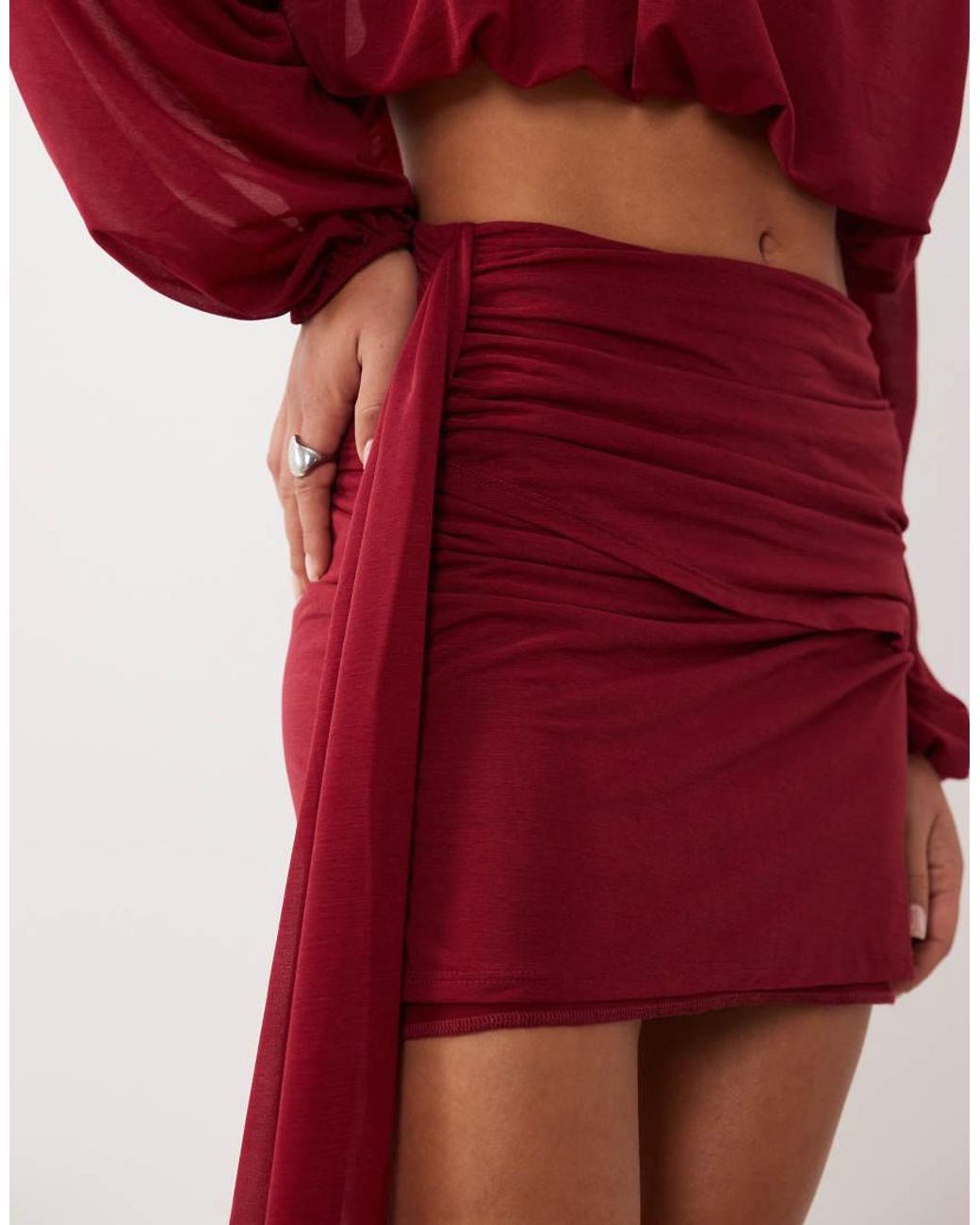 ASOS Red Co-Ord Semi Sheer Drape Detail Mini Skirt