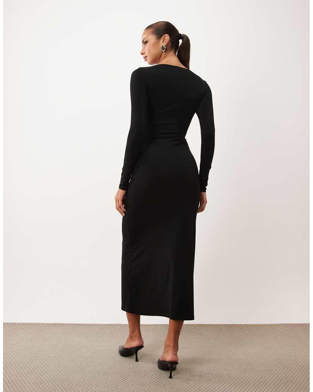 ASOS Black Long Sleeve Twist Hardware Detail Midi Dress
