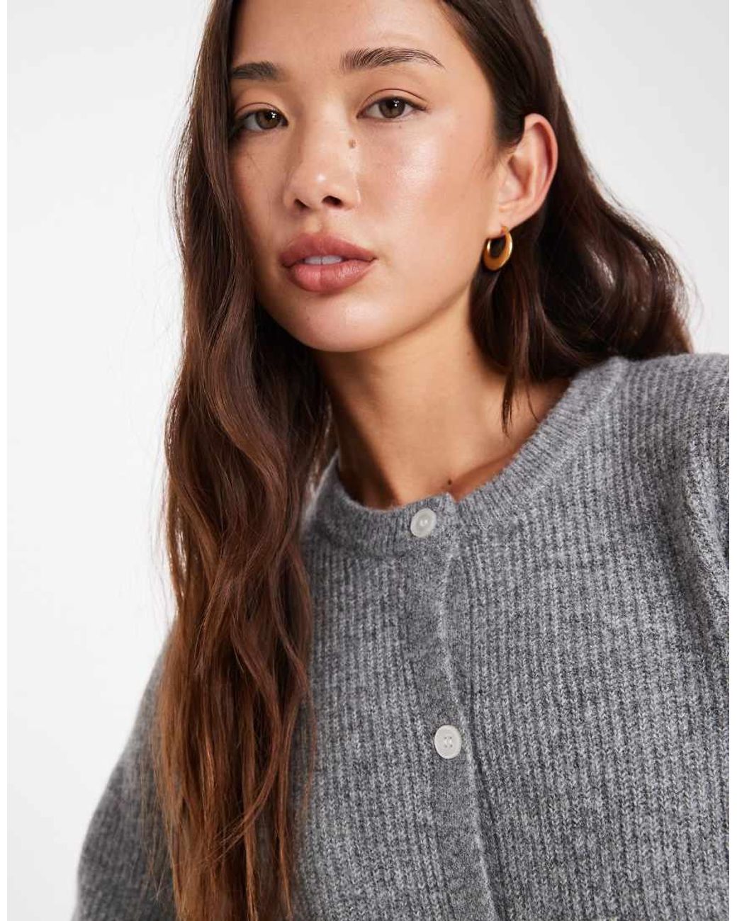 Pieces Gray Soft Knit Long Sleeve Cardigan
