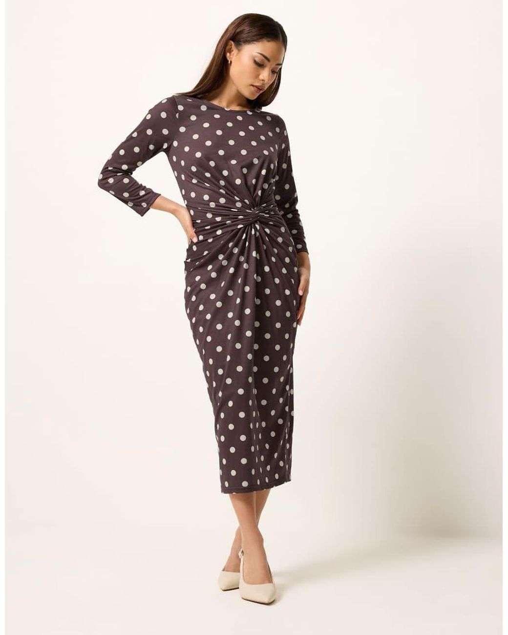 PixieGirl Purple Petite Twist Front Midi Dress