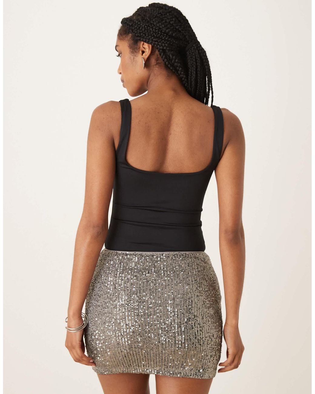 ASOS Natural Sequin Mini Skirt