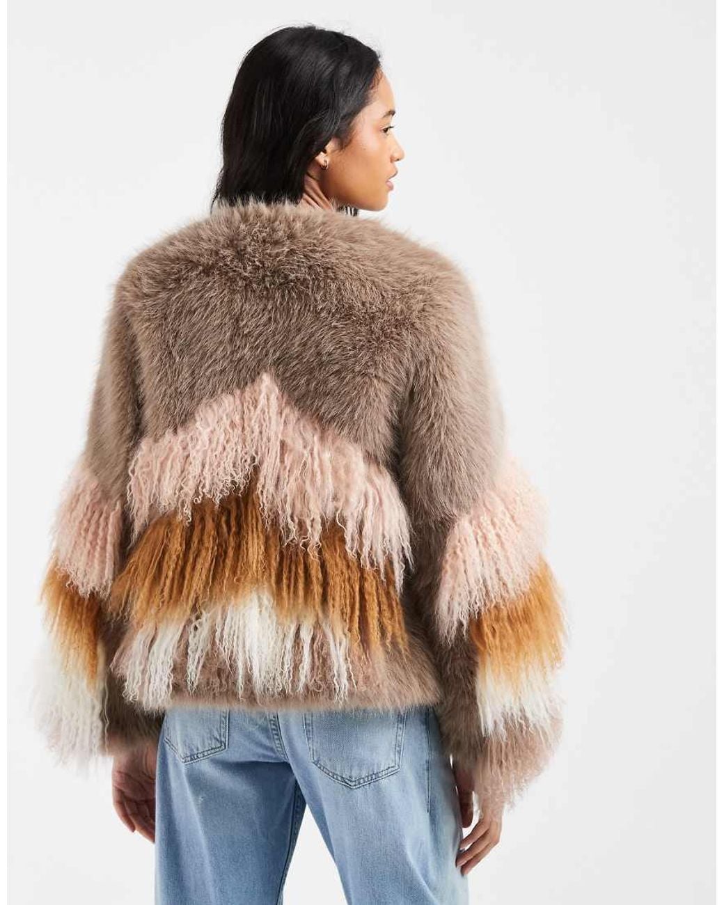 Urbancode Brown Mongolian Panelled Fur Jacket