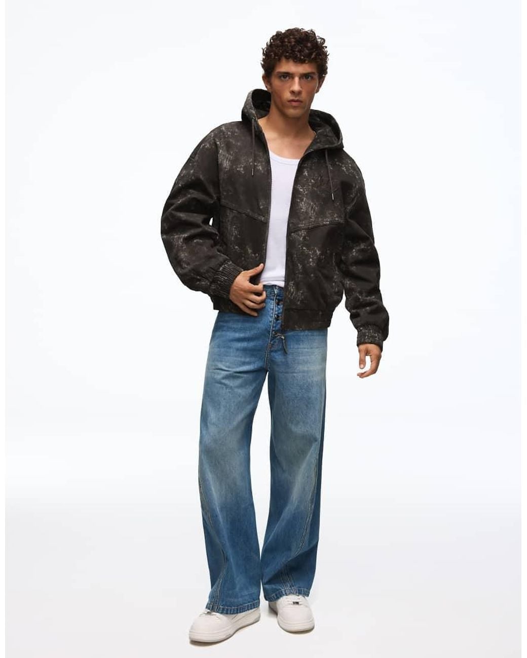 Bershka Black Hooded Jacket for men