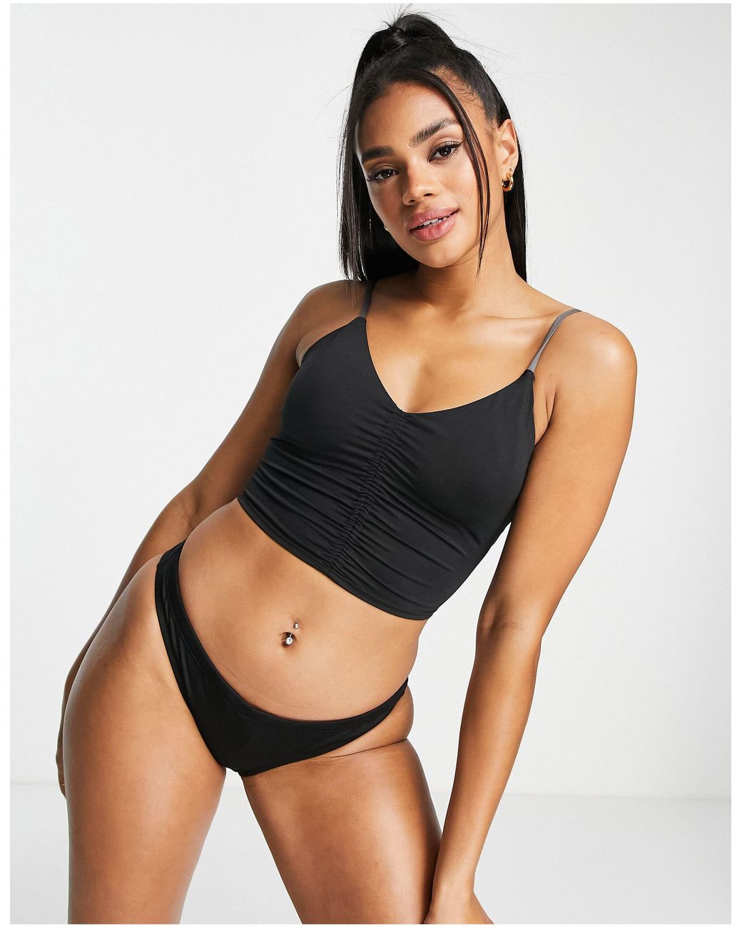 Nike V Neck Midkini Top in Black Lyst