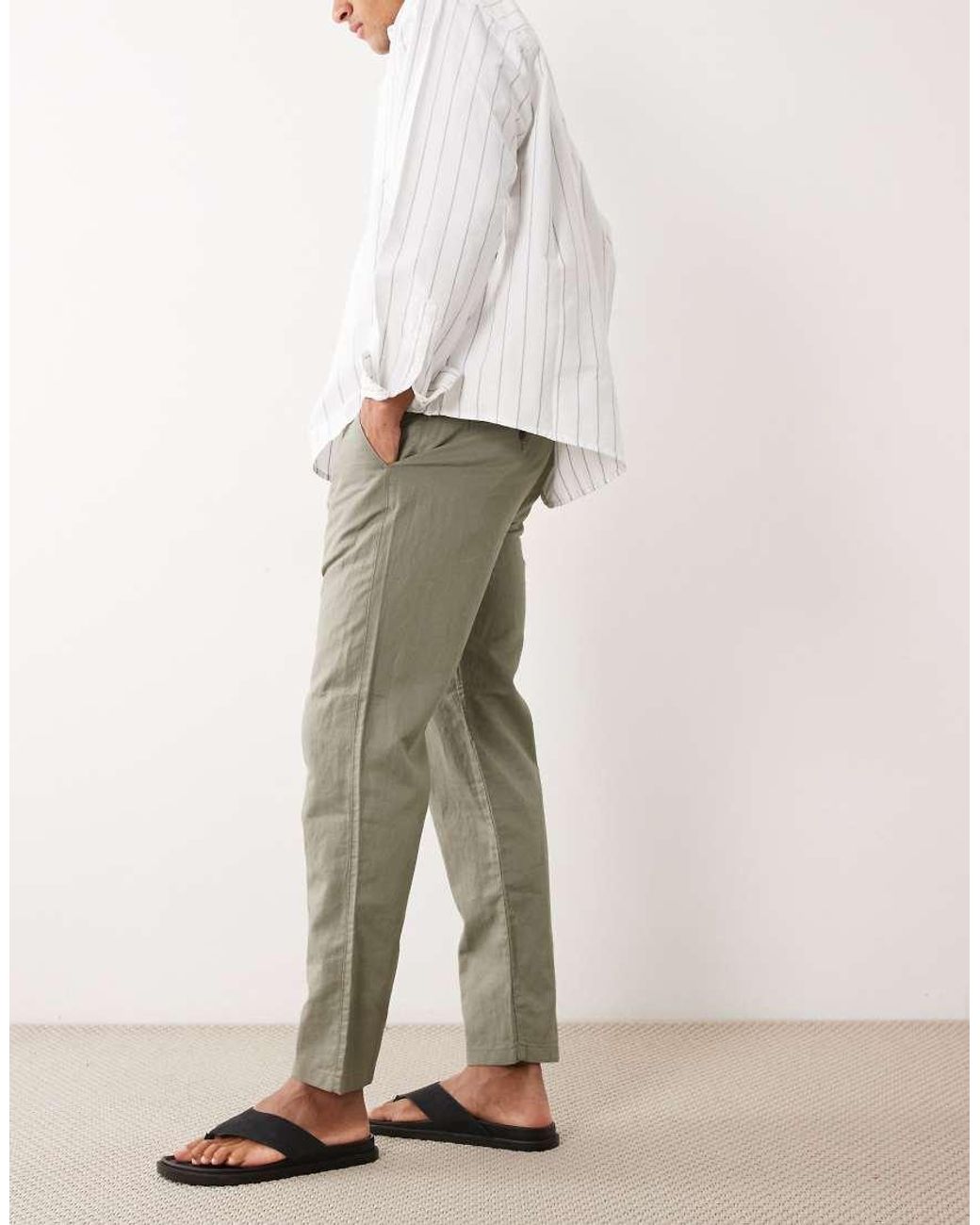 SELECTED Natural Straight Linen Blend Trousers for men