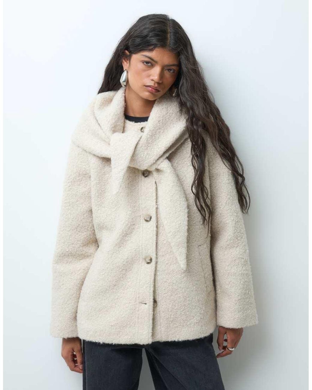 Vero Moda White Scarf Detail Boucle Jacket
