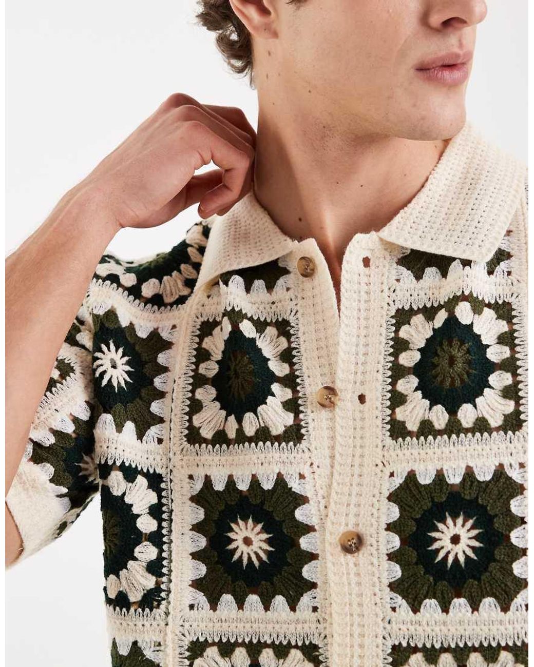 Redefined Rebel Multicolor Fabian Boxy Fit Short Sleeve Crochet Shirt for men