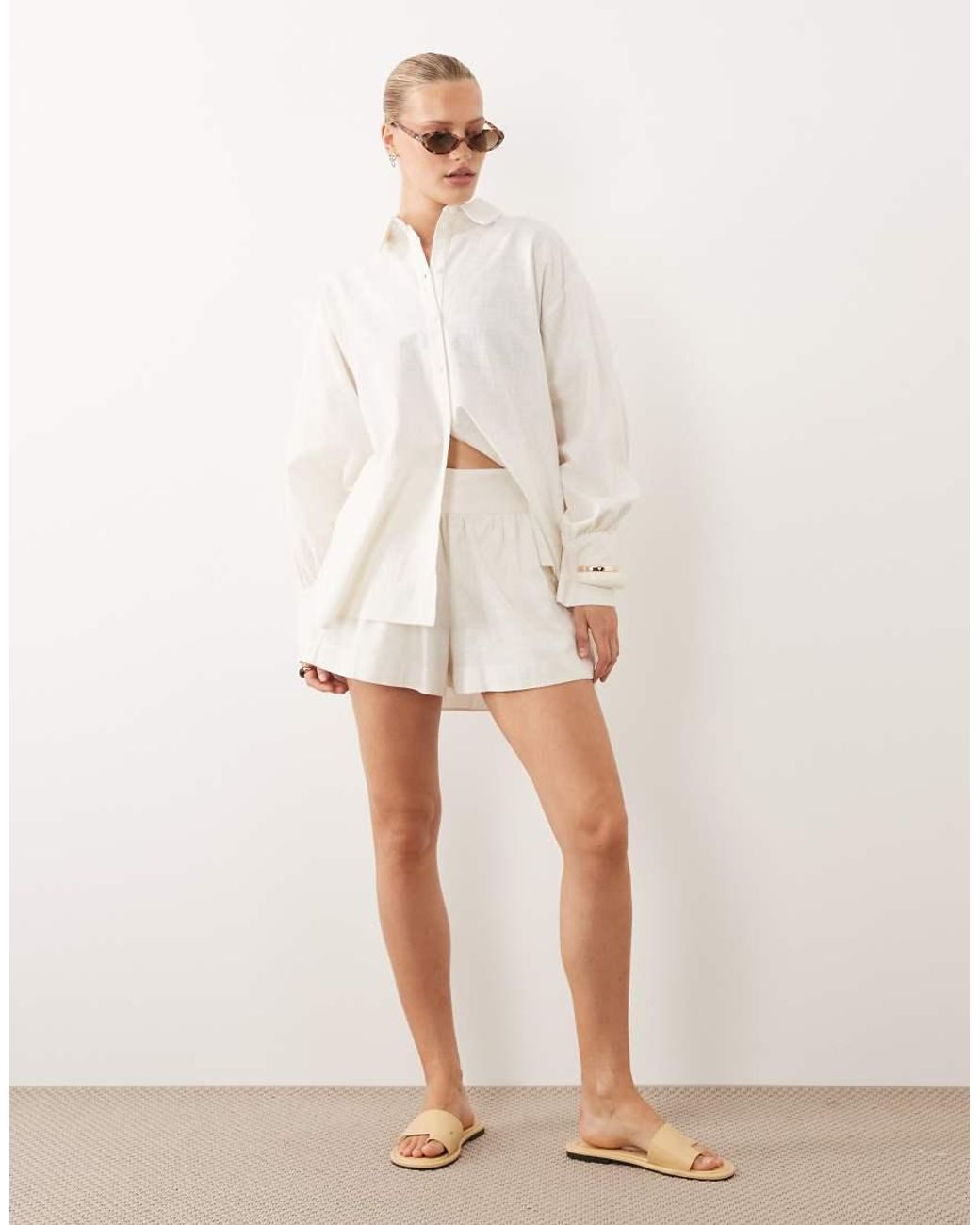 ASOS White Linen Look Pull On Shorts