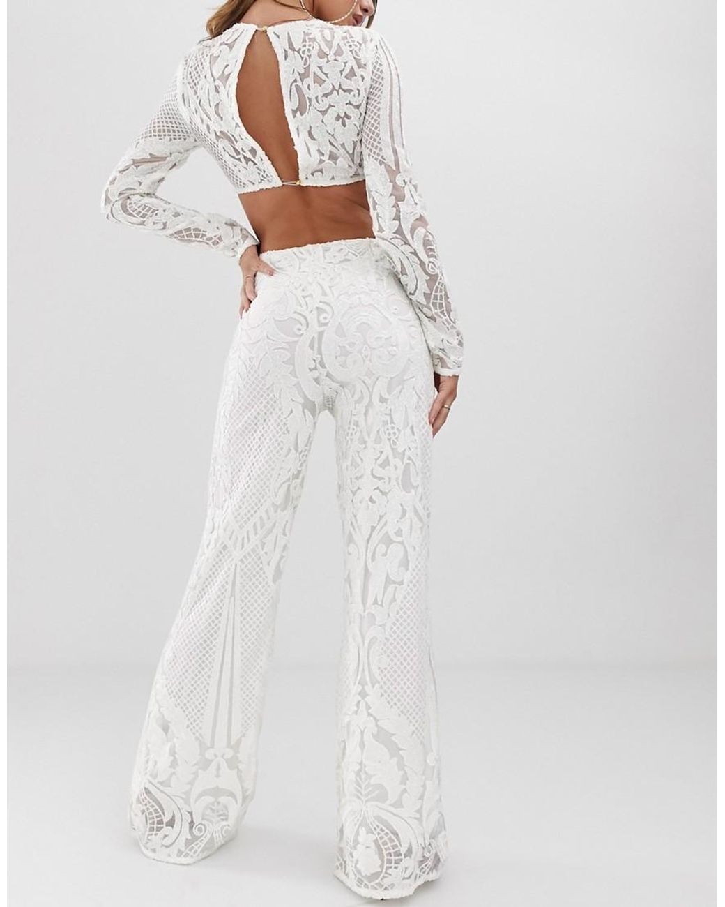 Baroque Sequin Flare Pant in White 