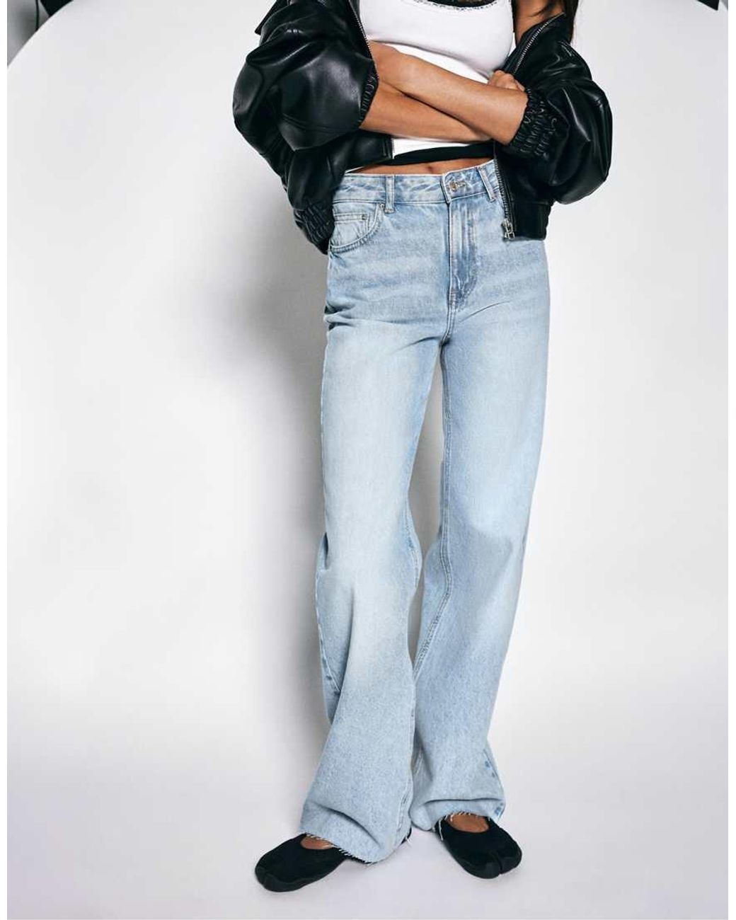 Pull&Bear Blue Straight Wide-leg Jeans