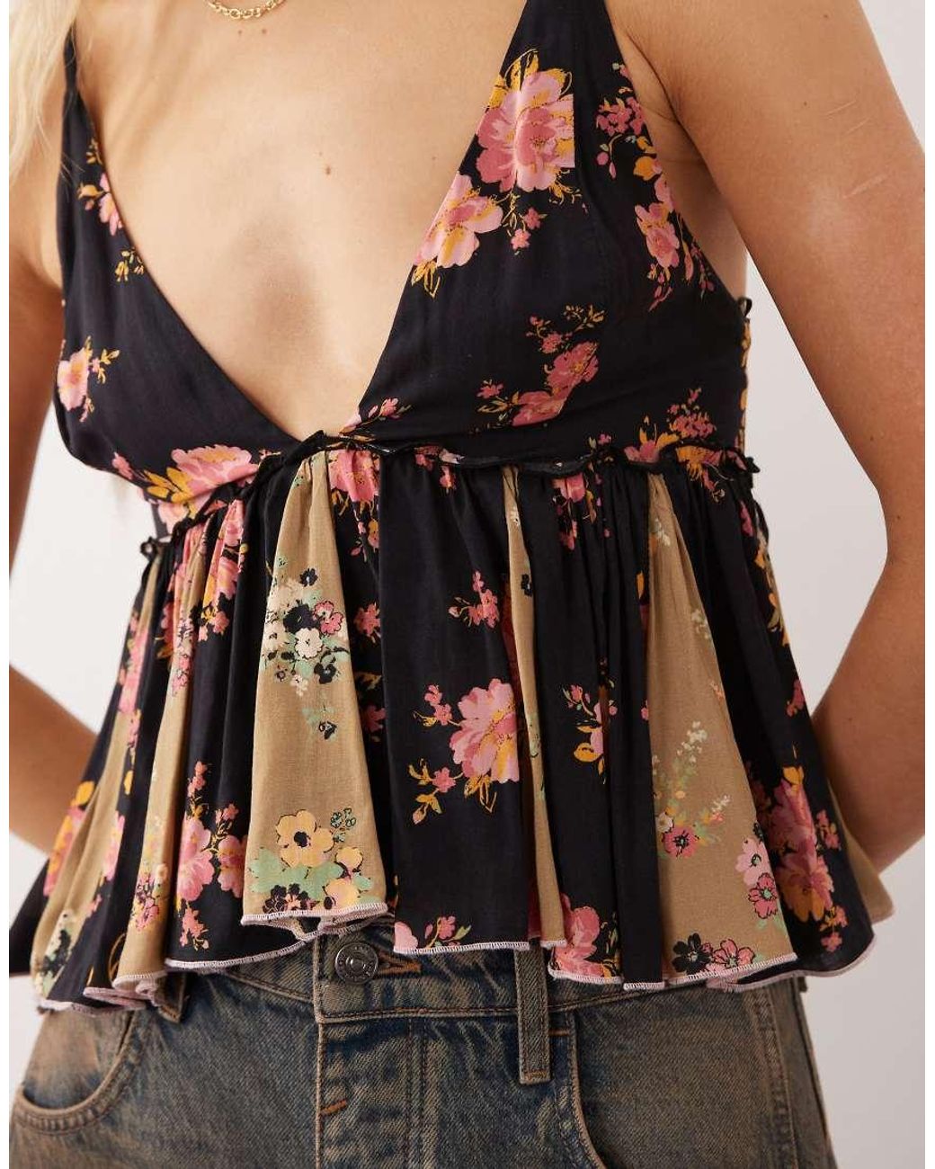 Free People Black V-neck Peplum Cami Top