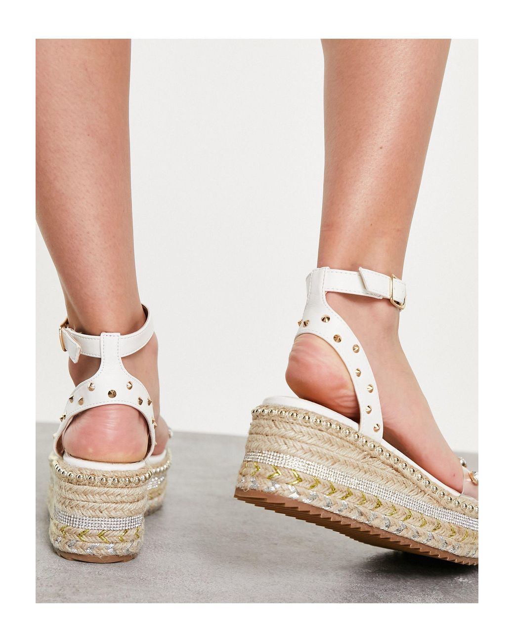 River Island Gem Flatform Heeled Espadrille Sandal in White | Lyst