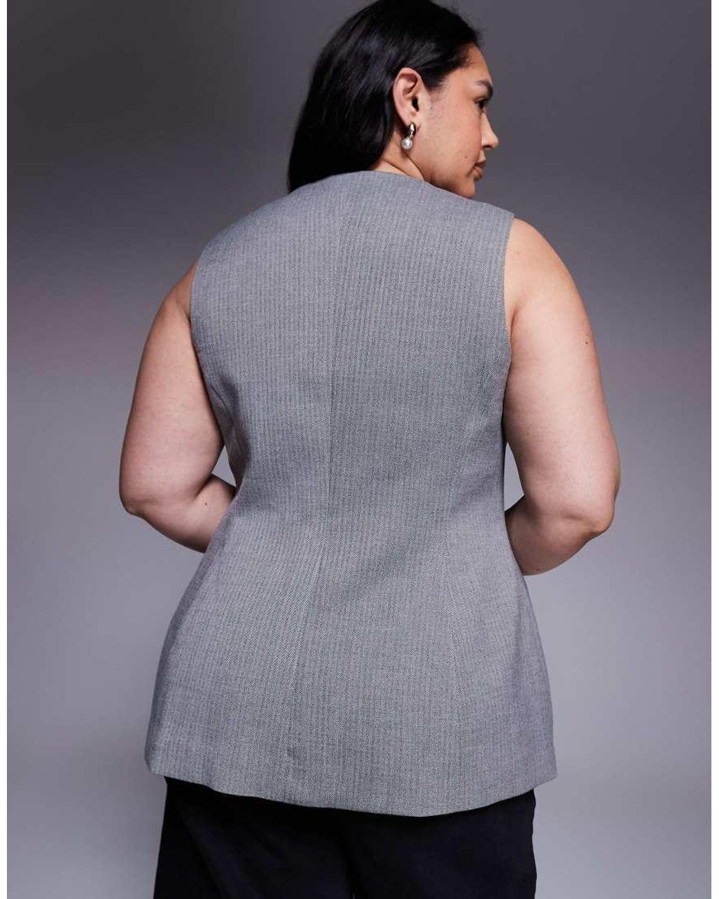 ASOS Gray Curve Tailored High Neck Moulded Hip Waistcoat