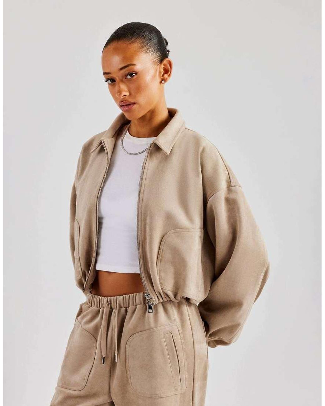 CERNUCCI Natural Suede Collared Bomber Jacket