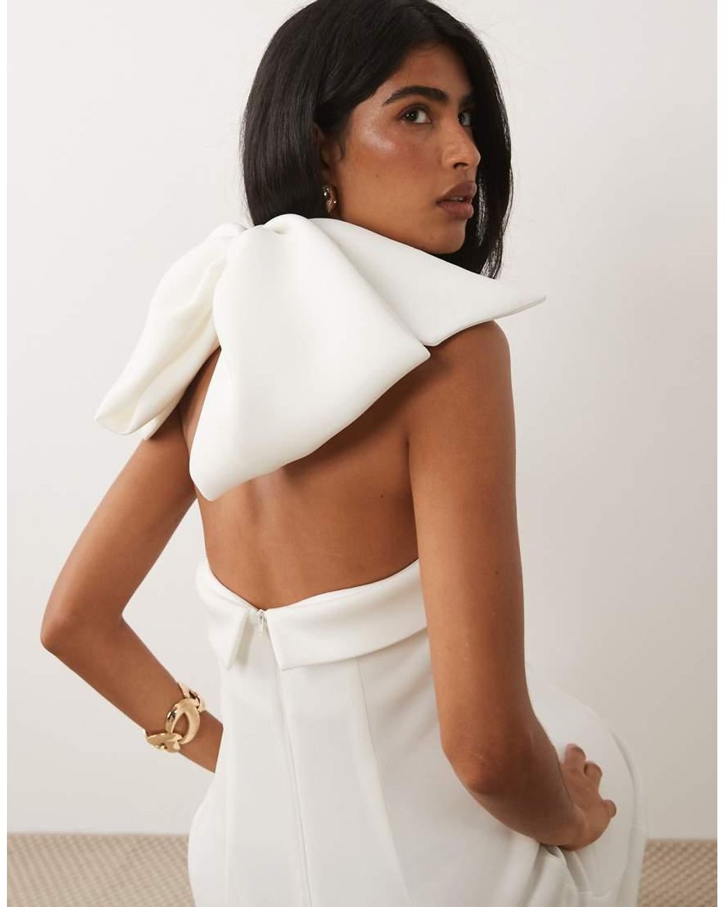 ASOS Natural Square Neck Maxi Dress With Bow Back