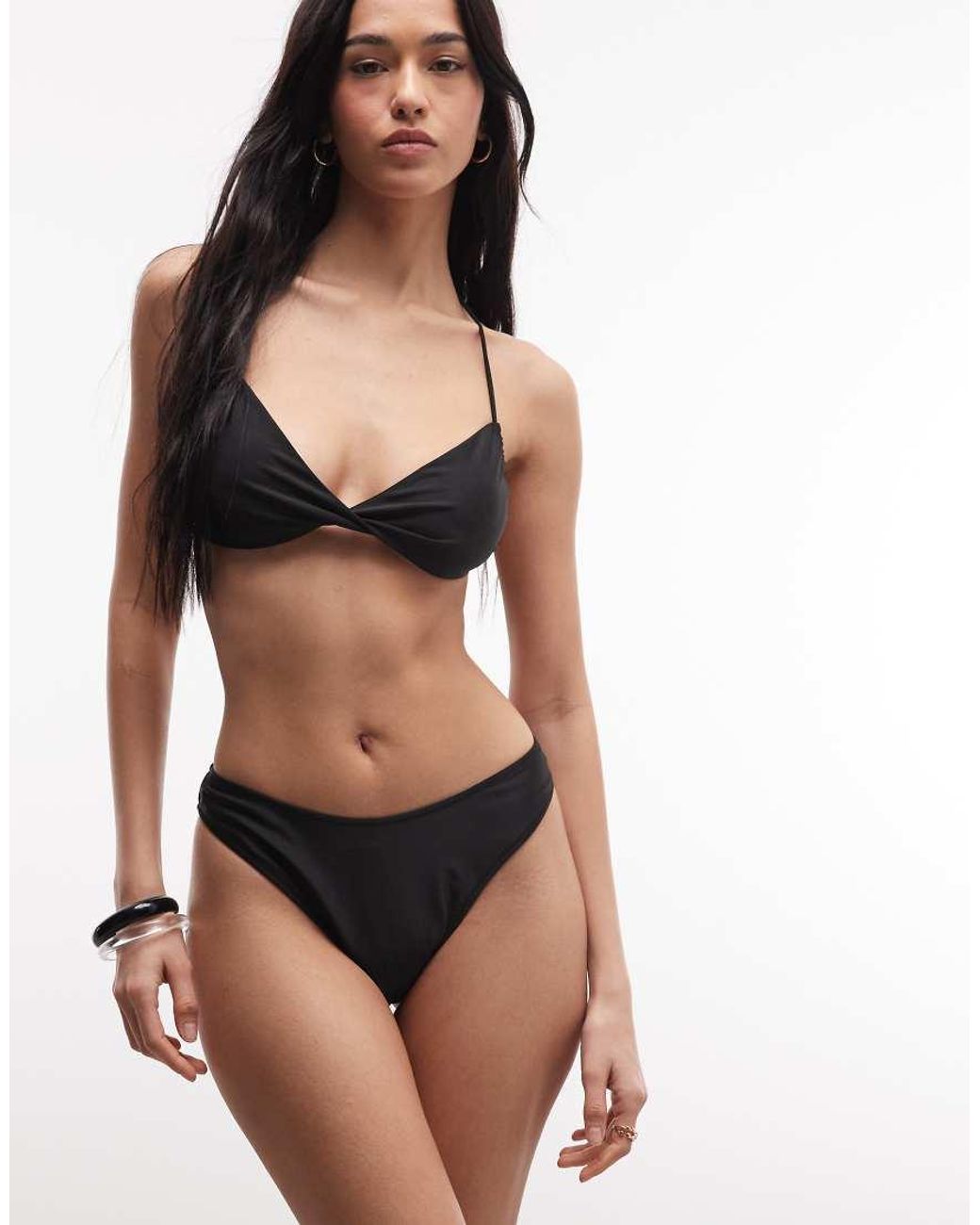Collusion Black High Leg Bikini Bottoms
